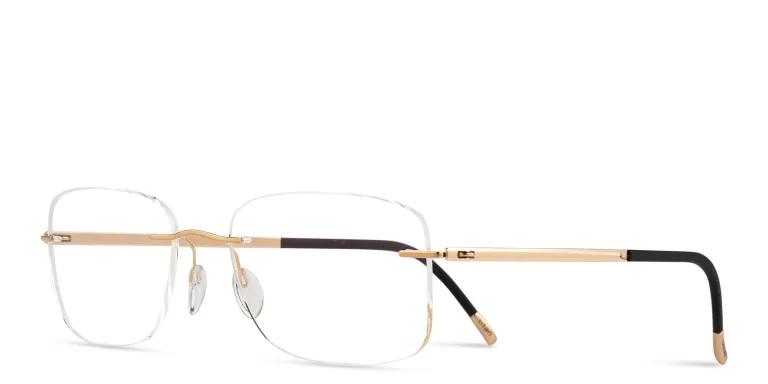 Shop Silhouette Rimless Wide Square Eyeglasses in Gold online.
