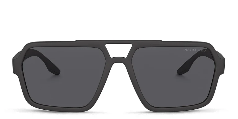 Shop Prada Linea Rossa Logo Signature Wide Rectangle Sunglasses in Black online.