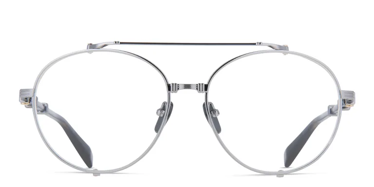 Shop BALMAIN Brigade II Unisex Round Eyeglasses Large in Silver online.