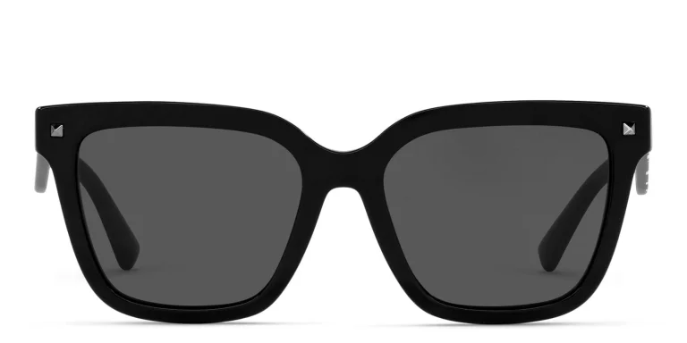 Shop VALENTINO Stud Square Sunglasses in Black online.