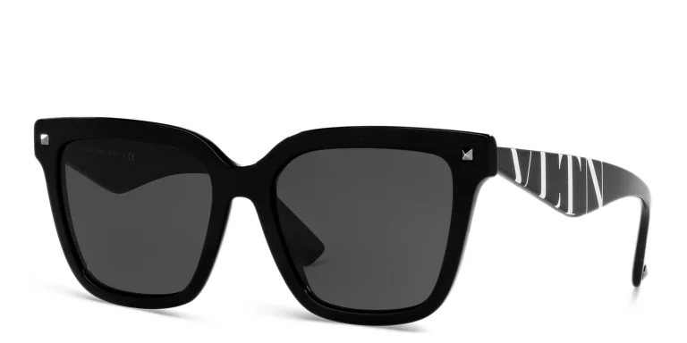 Shop VALENTINO Stud Square Sunglasses in Black online.
