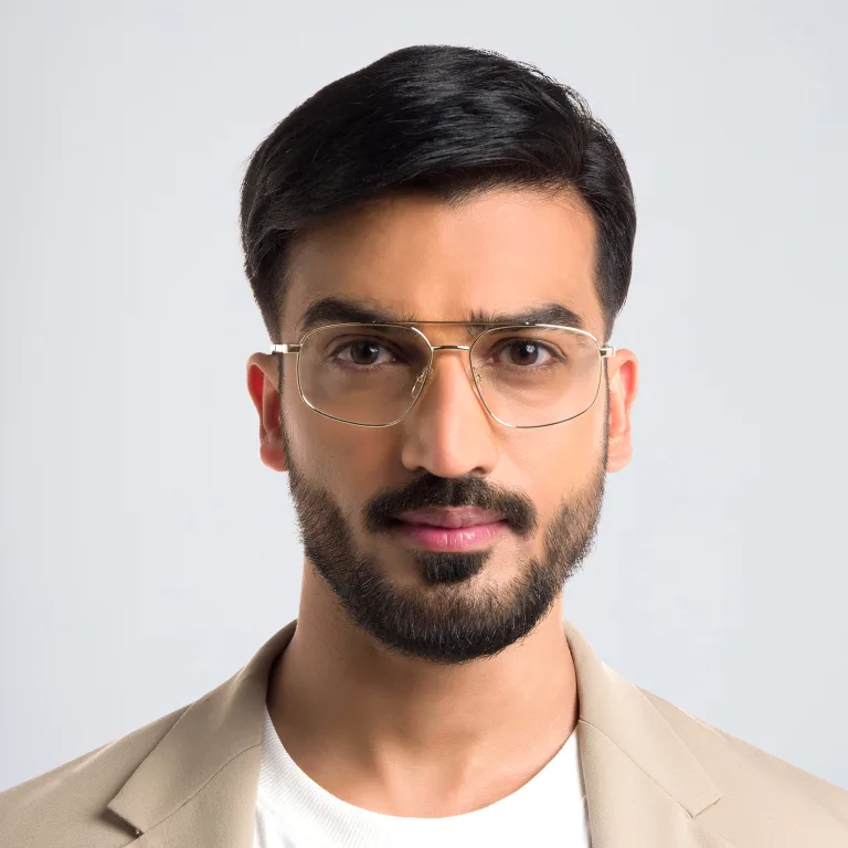 Shop EYE'M Wide Aviator Eyeglasses in Gold online.