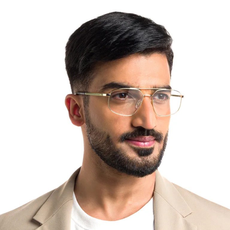 Shop EYE'M Wide Aviator Eyeglasses in Gold online.