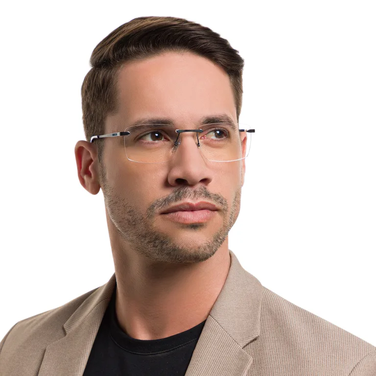 Shop EYE'M Rimless Wide Rectangle Eyeglasses in Black online.
