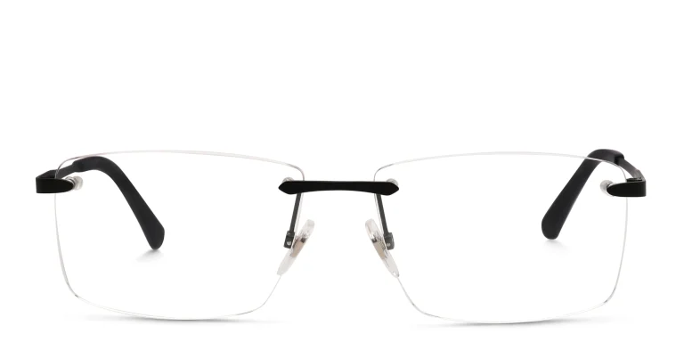 Shop EYE'M Rimless Wide Rectangle Eyeglasses in Black online.