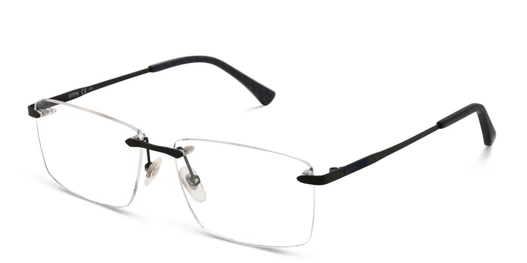 Shop EYE'M Rimless Wide Rectangle Eyeglasses in Black online.