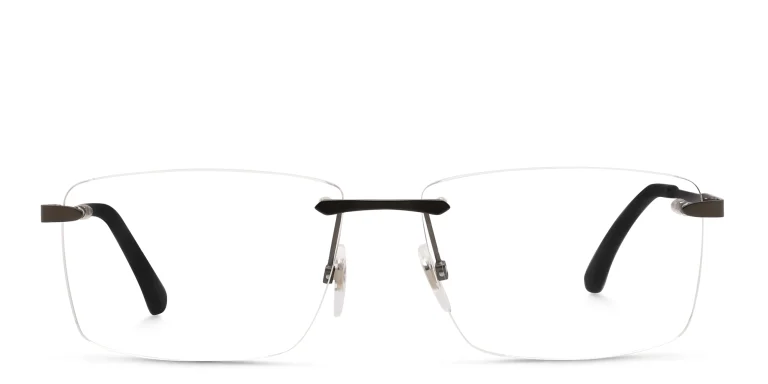 Shop EYE'M Rimless Wide Rectangle Eyeglasses in Gunmetal online.