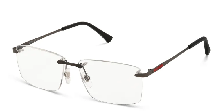 Shop EYE'M Rimless Wide Rectangle Eyeglasses in Gunmetal online.