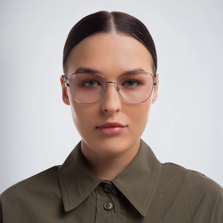 Shop EYE'M Wide Square Eyeglasses in Silver online.