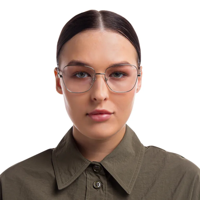 Shop EYE'M Wide Square Eyeglasses in Silver online.