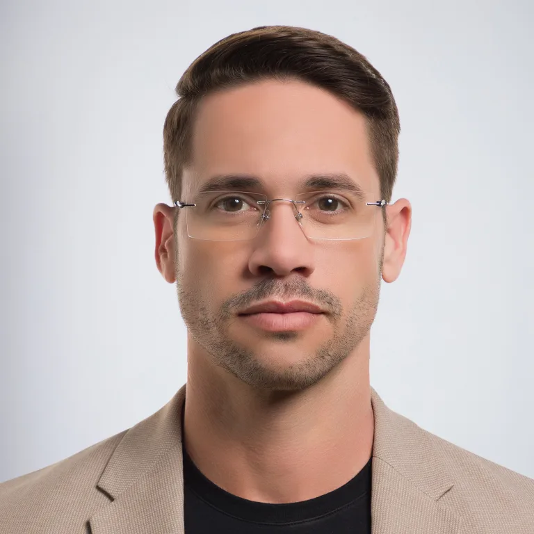 Shop EYE'M Rimless Rectangle Eyeglasses in Silver online.