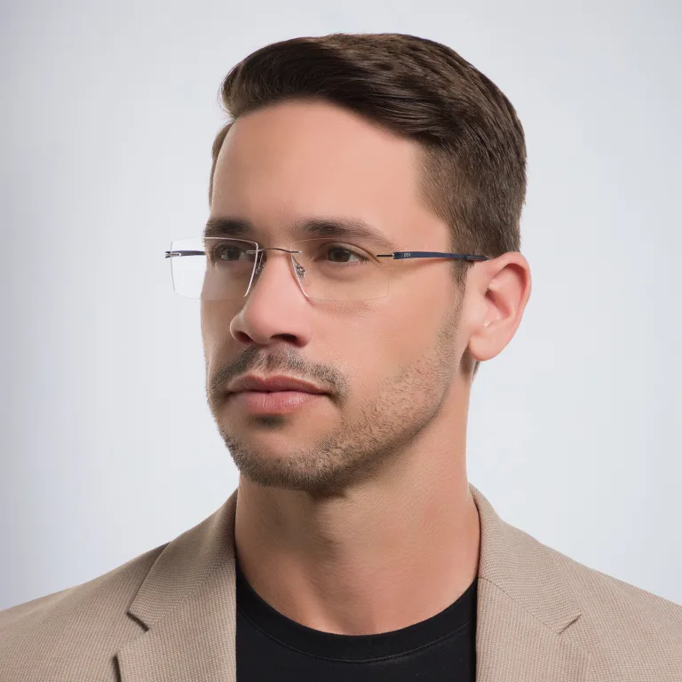Shop EYE'M Rimless Rectangle Eyeglasses in Silver online.