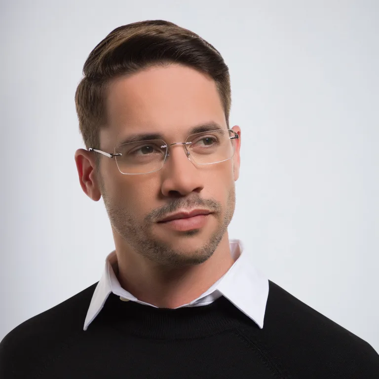 Shop EYE'M Rimless Rectangle Eyeglasses in Black online.