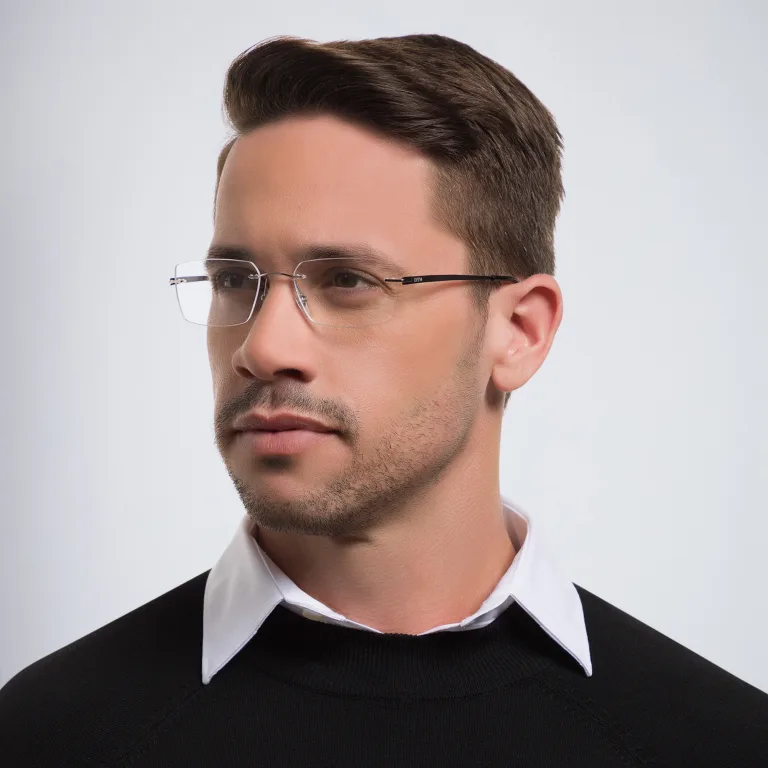 Shop EYE'M Rimless Rectangle Eyeglasses in Black online.