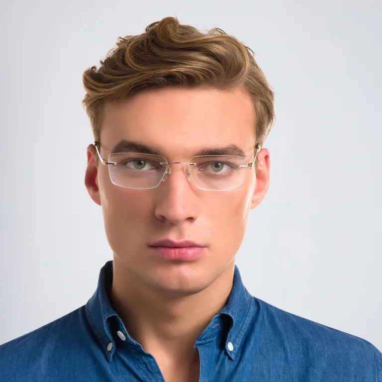 Shop EYE'M Rimless Rectangle Eyeglasses in Gold online.