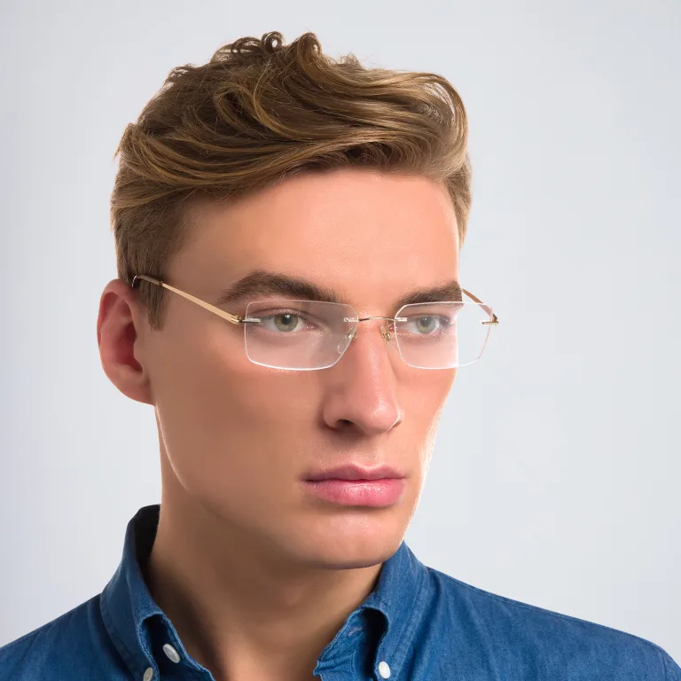 Shop EYE'M Rimless Rectangle Eyeglasses in Gold online.
