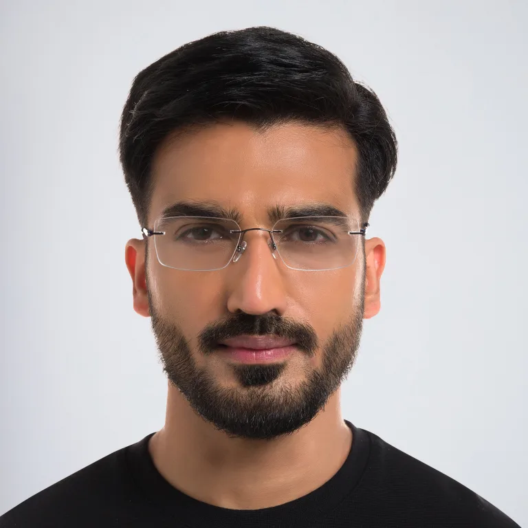 Shop EYE'M Rimless Rectangle Eyeglasses in Grey online.