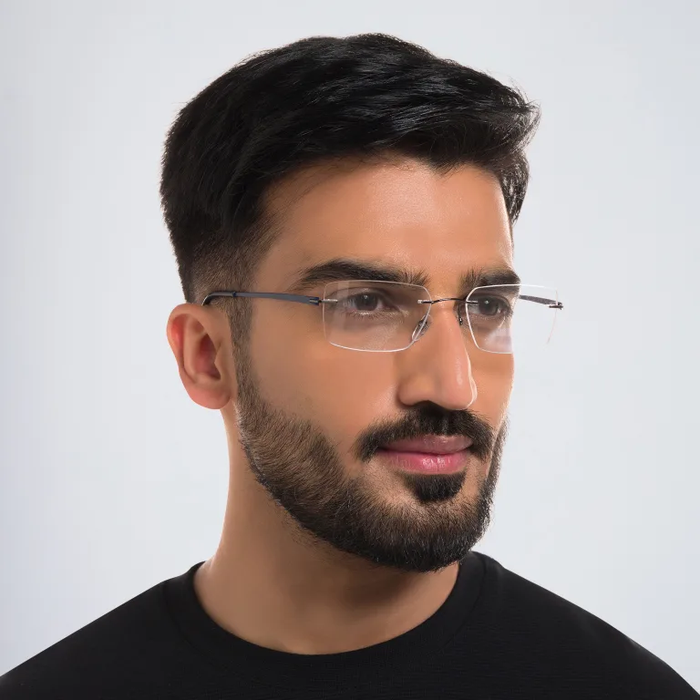 Shop EYE'M Rimless Rectangle Eyeglasses in Grey online.