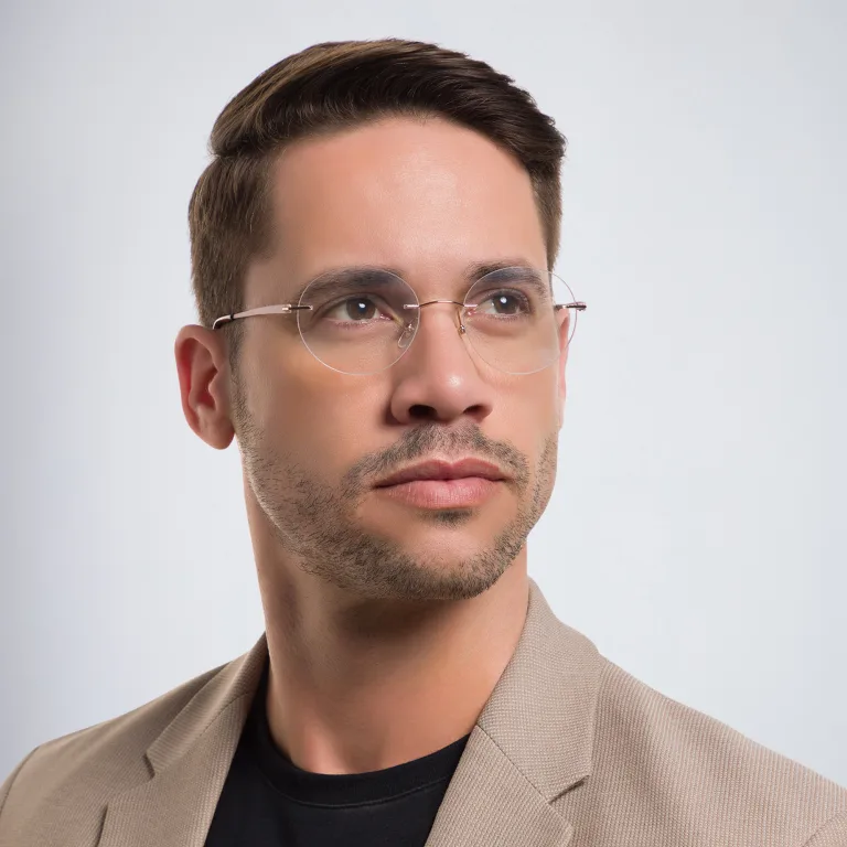 Shop EYE'M Rimless Round Eyeglasses in Brown online.