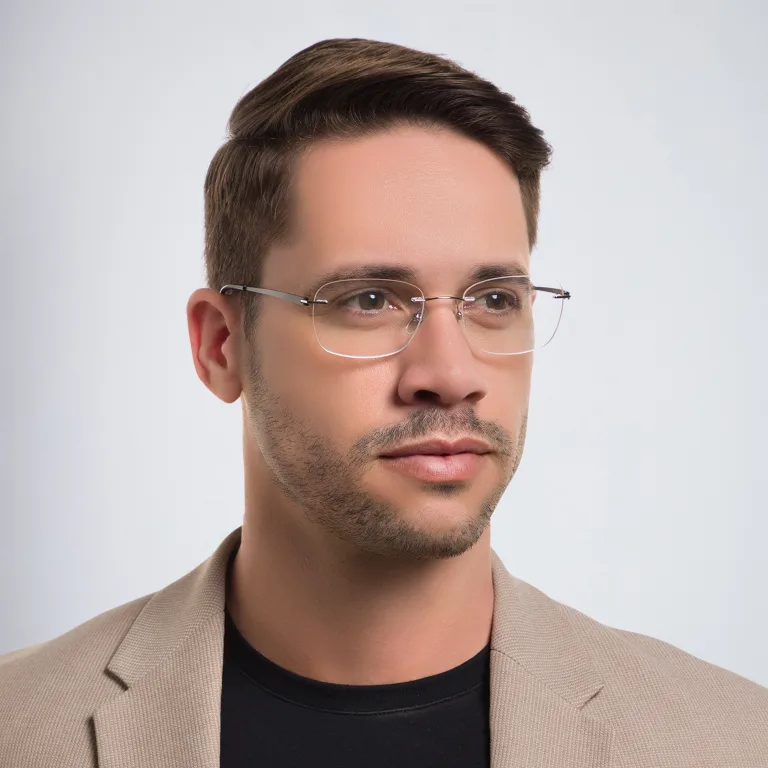 Shop EYE'M Rimless Rectangle Eyeglasses in Silver online.