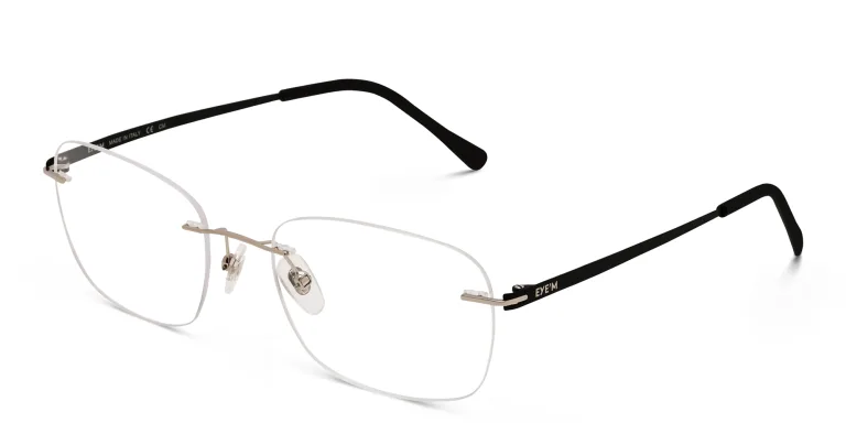 Shop EYE'M Rimless Rectangle Eyeglasses in Silver online.