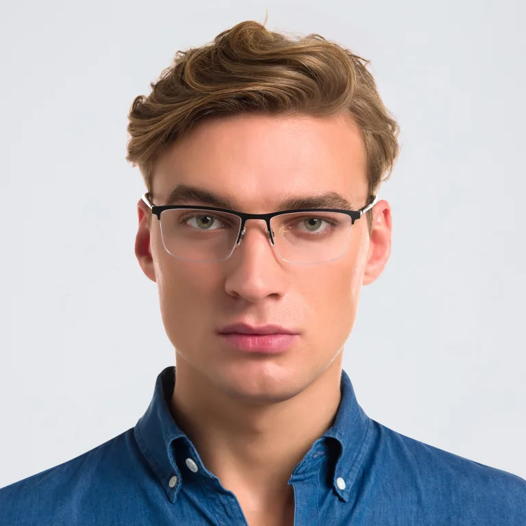 Shop EYE'M Half Rim Rectangle Eyeglasses in Black online.