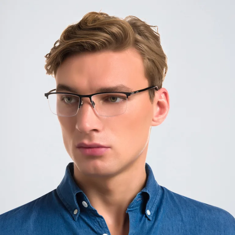 Shop EYE'M Half Rim Rectangle Eyeglasses in Black online.