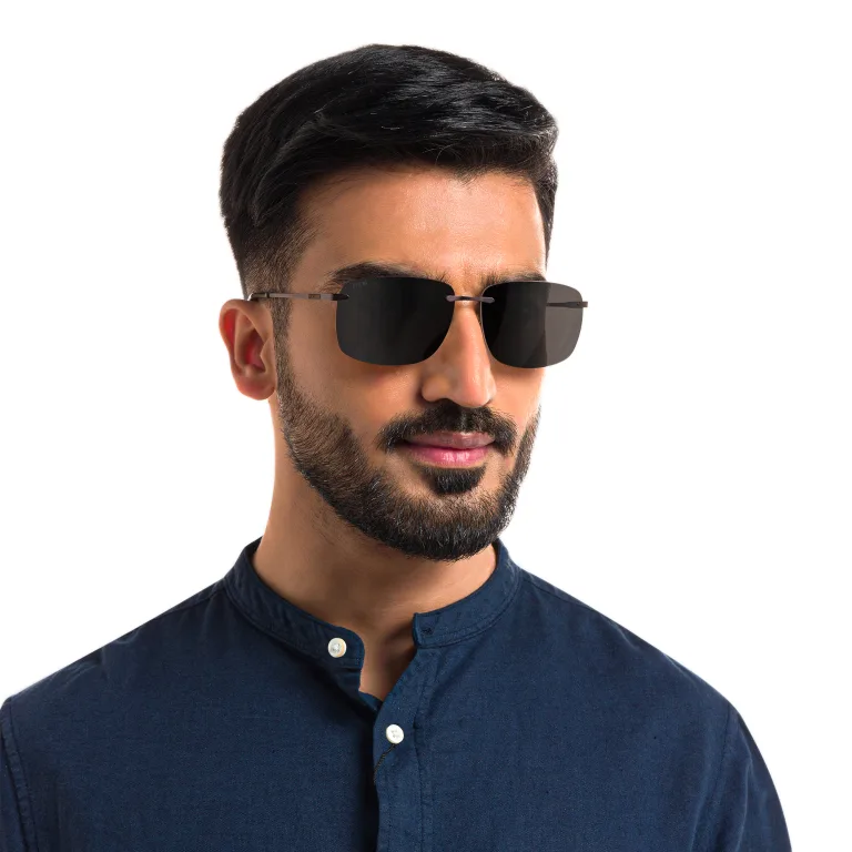 Shop EYE'M Rimless Rectangle Sunglasses in Brown online.