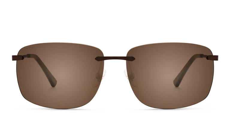 Shop EYE'M Rimless Rectangle Sunglasses in Brown online.