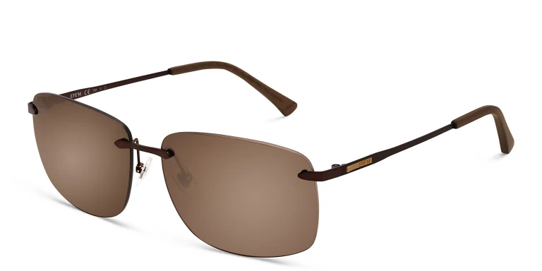 Shop EYE'M Rimless Rectangle Sunglasses in Brown online.