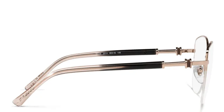 Shop BVLGARI Half Rim Wide Cat Eye Eyeglasses in Gold online.
