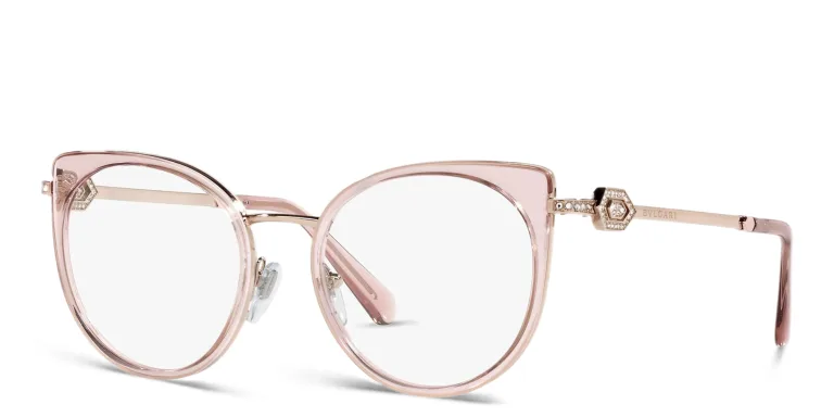 Shop BVLGARI Cat Eye Eyeglasses in Pink online.