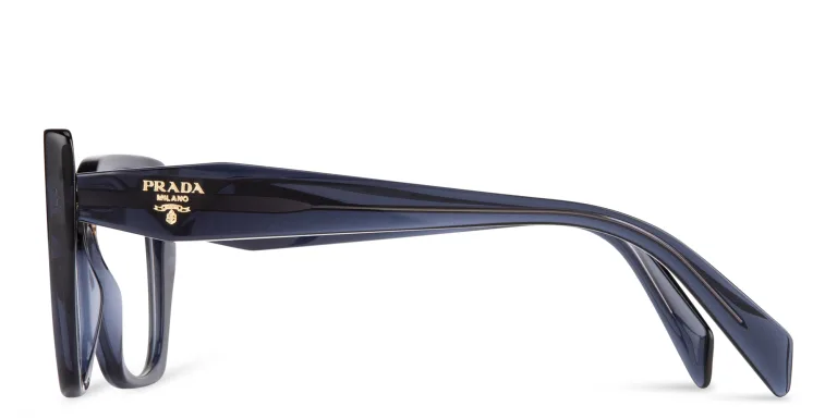 Shop PRADA Irregular Eyeglasses in Blue online.