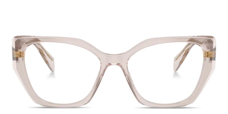 Shop PRADA Logo Print Irregular Eyeglasses in Purple online.