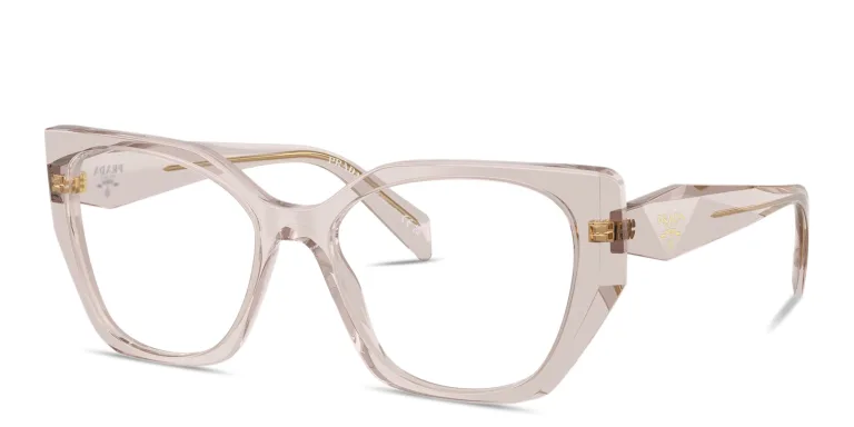 Shop PRADA Logo Print Irregular Eyeglasses in Purple online.