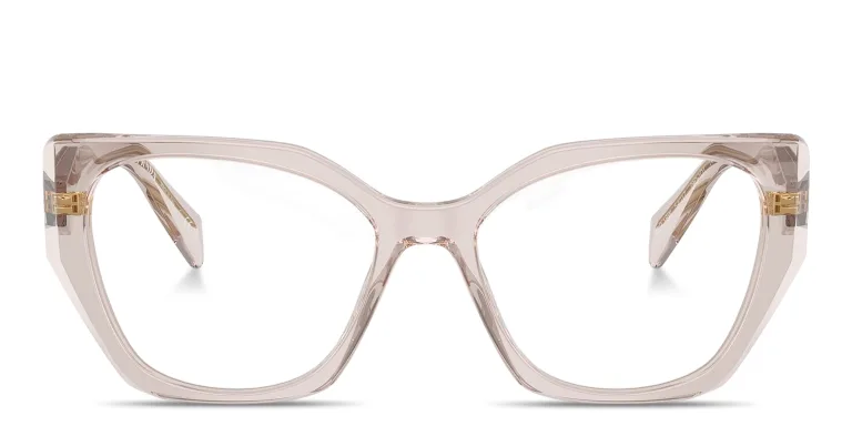 Shop PRADA Logo Signature Irregular Eyeglasses in Purple online.