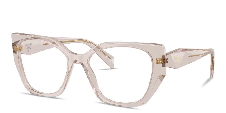 Shop PRADA Logo Signature Irregular Eyeglasses in Purple online.