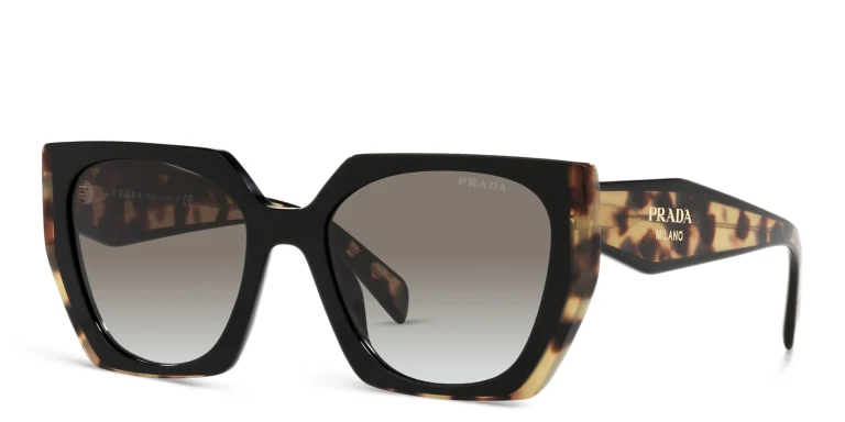 Shop PRADA Rectangle Sunglasses in Black online.