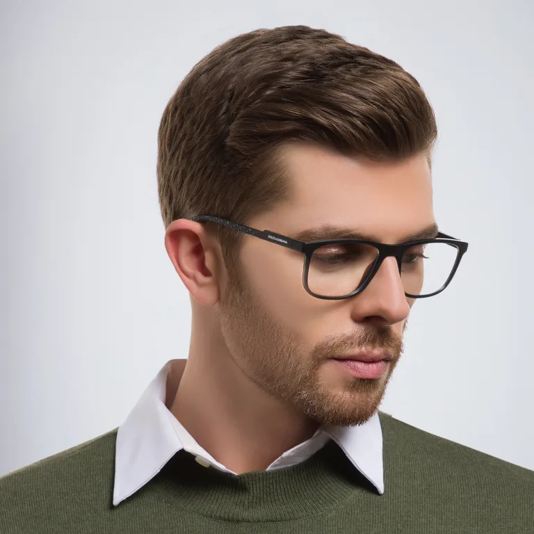 Shop Dolce & Gabbana Wide Rectangle Eyeglasses in Black online.