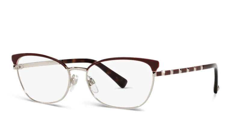 Shop VALENTINO Stud Cat-Eye Eyeglasses in Burgundy online.