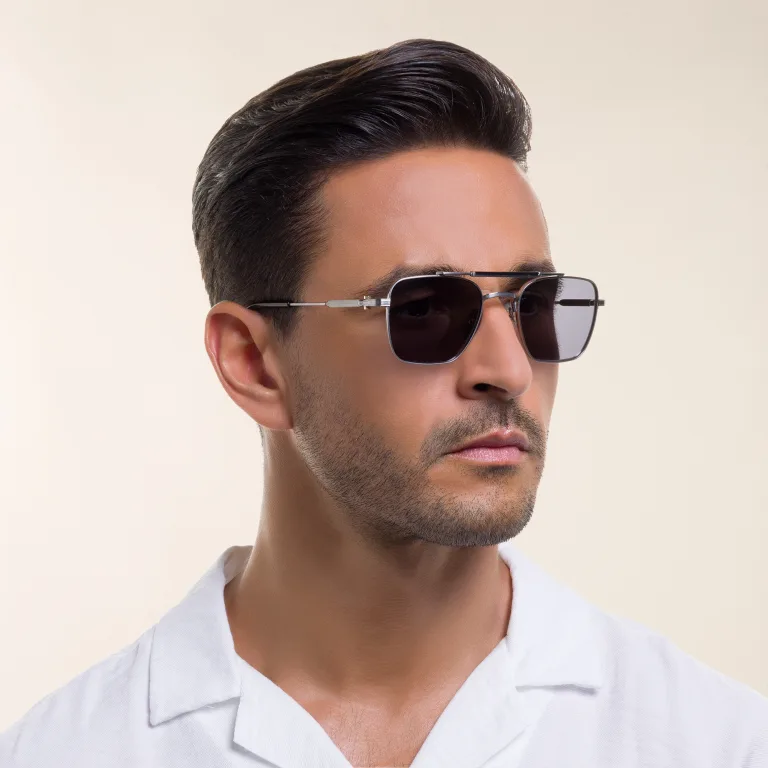 Shop AKONI Europa Unisex Square Sunglasses in Silver online.