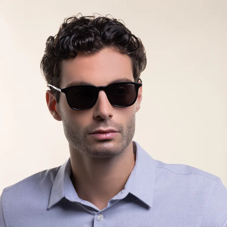 Shop MONTBLANC Square Sunglasses in Black online.