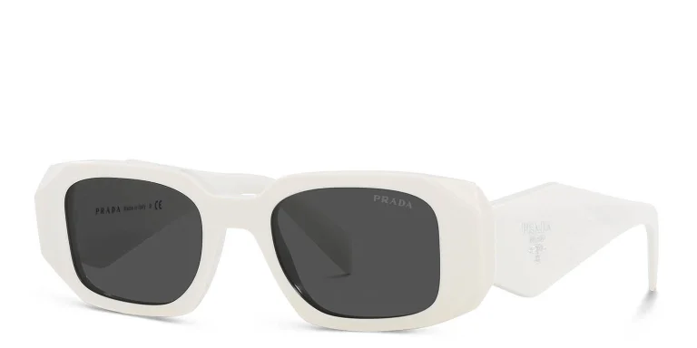 Shop PRADA Rectangle Sunglasses in White online.