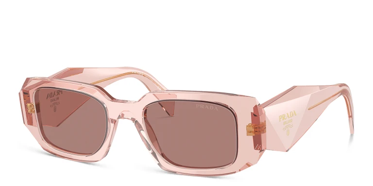 Shop PRADA Logo Rectangle Sunglasses in Pink online.