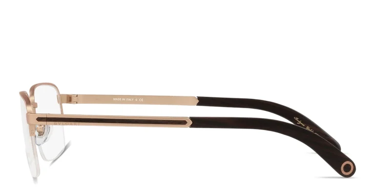 Shop BVLGARI Wide Half-Rim Rectangle Eyeglasses in Gold online.