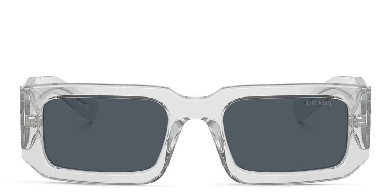 Shop PRADA Logo Rectangle Sunglasses in Grey online.