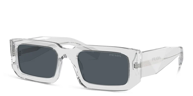 Shop PRADA Logo Rectangle Sunglasses in Grey online.