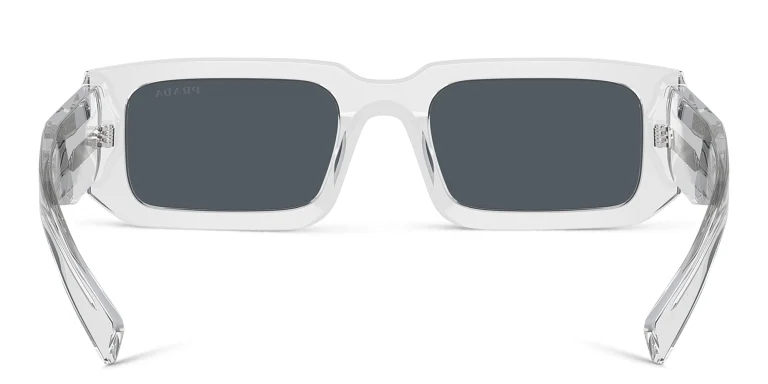 Shop PRADA Logo Rectangle Sunglasses in Grey online.