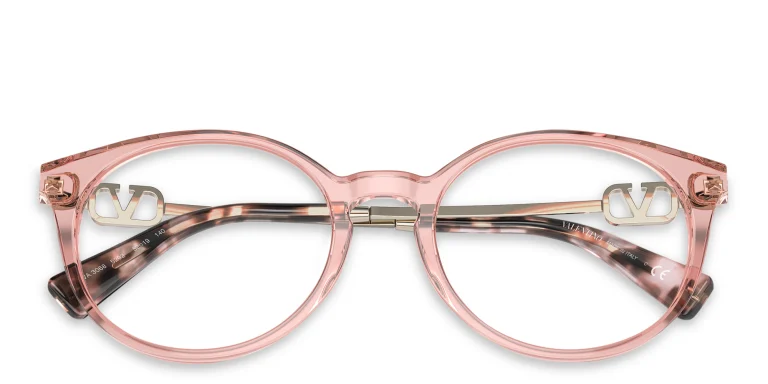 Shop VALENTINO V Logo Round Eyeglasses in Pink online.