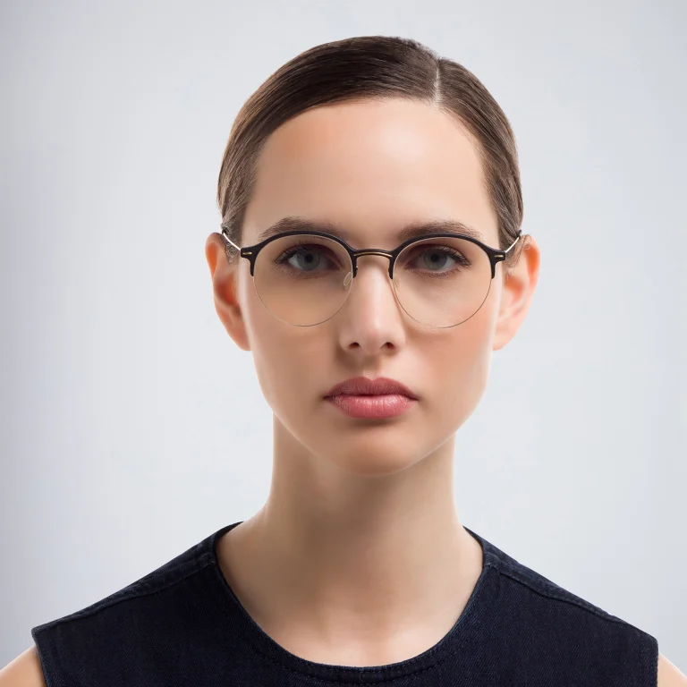 Shop MONOGRAM Unisex Half Rim Round Eyeglasses in Black online.